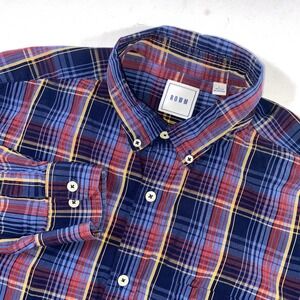 ROWM Mens Plaid Button Up Shirt Long Sleeve Casual Blue‎ Red Yellow
